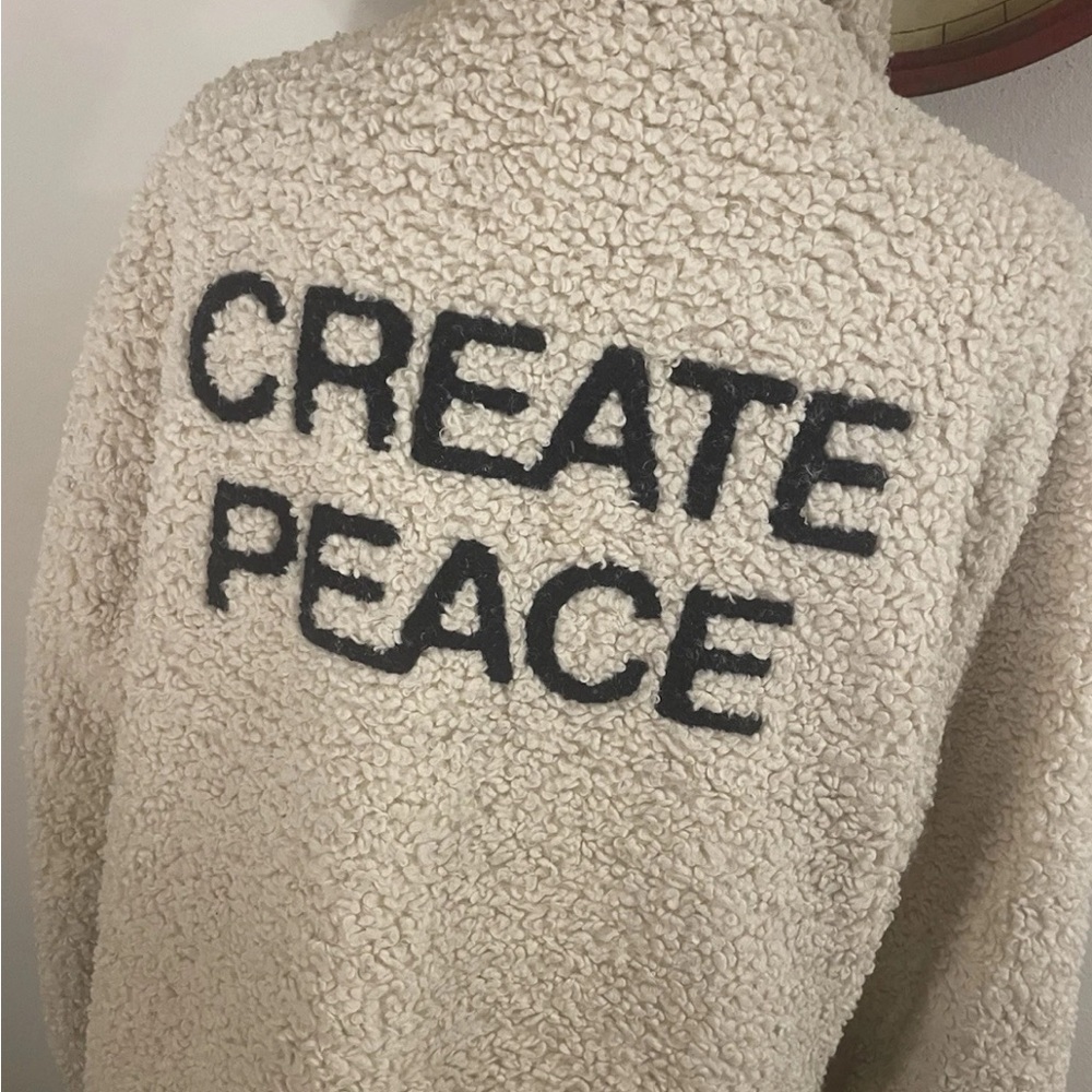 Spiritual Gangster Faux Sherling Sherpa Jacket Coat Create Peace - M/L - Stone - Picture 3 of 7